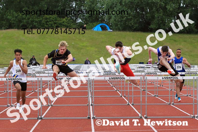 Mens under-20s 110 metres hurdles, 2022 Northern Senior and Under-20 Champs., Wavertree Athletics Centre, Liverpool. Photo: David T. Hewitson/Sports for All Pics